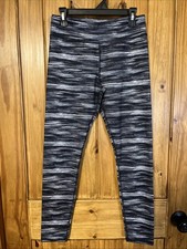 Girls Athletic Works Large 10/12 Black White Stripe Full Length Leggings