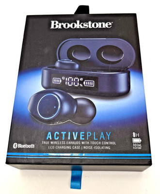 Brookstone ACTIVEPLAY True Wireless Earbuds-w/ LCD charging case - Blue Pls READ