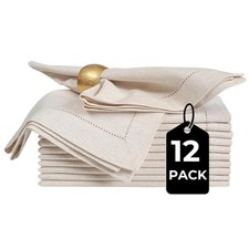 BeddingCraft Linen Flax Cotton Dinner Napkins 20x20 Set of 12 Natural Hemstitche