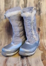 Girls Lands End Silver Snow Boots Size 4 Waterproof Insulated Winter