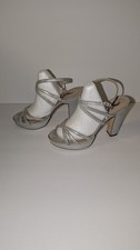 Nina Silver Strappy Heels Sandals Size 8M Metallic Evening Wedding Shoes 4.5"