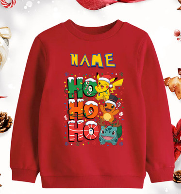 Pokemon Weihnachtspullover mit Namen personalisiert Jungen Mädchen Oberteil Sweatshirt Pikachu