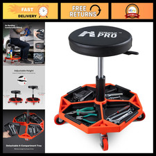 Adjustable Rolling Mechanic Stool 300 Lbs Capacity Garage Seat With Tool Trays