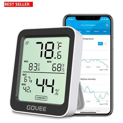 Bluetooth Digital Hygrometer with 164ft Range - Accurate Indoor Thermometer