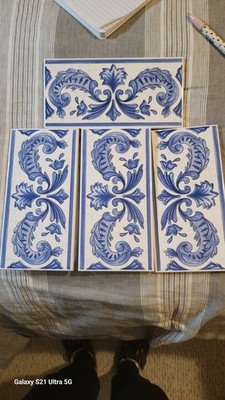 4 VENIS Spanish Blue White Ceramic Tile Set Ceramica De Elite Made In Spain 4''×8