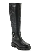 KARL LAGERFELD PARIS Womens Black Buckled Wide-Strap Meara Riding Boot 5