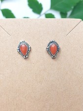 Vintage Navajo Native American Sterling Silver Red Coral Stud Earrings 12mm