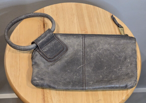 Hobo International Gray Gold Hardware Leather Wristlet Clutch