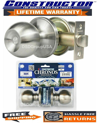 Constructor Passage Door Knob (No Key) Handle Lock Hallway / Closet Satin Nickel