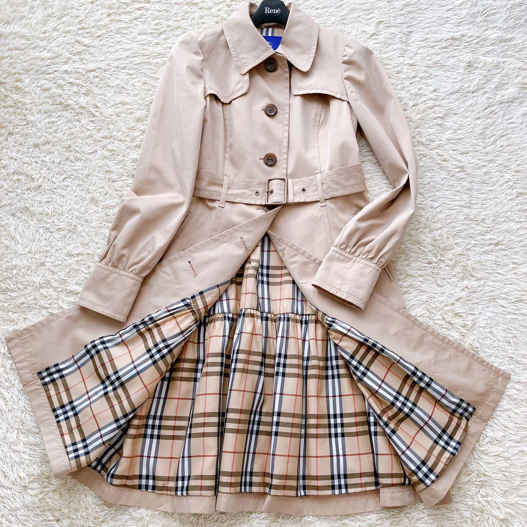 Burberry Blue Label Trench Coat Check Cotton 36 Beige authentic