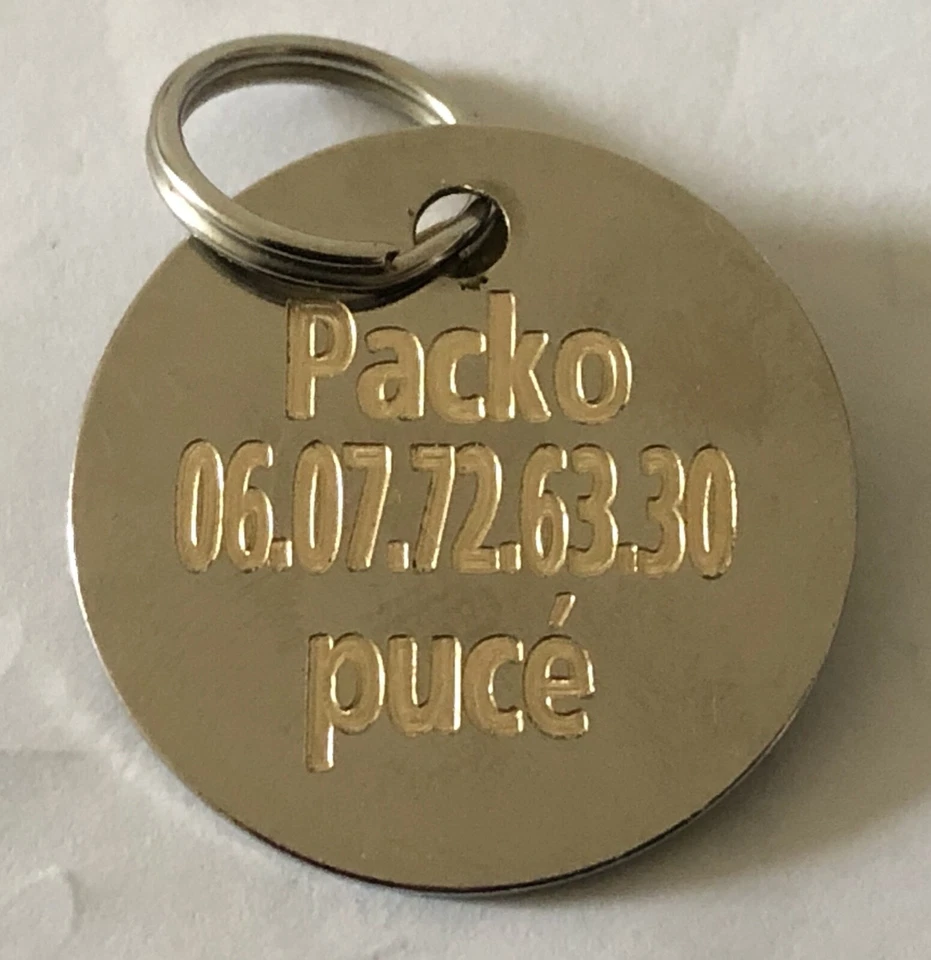 MEDAILLE pour chien en laiton chromé 32 mm gravure 1 ou 2 faces - Photo 1/1