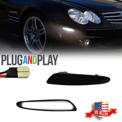 White LED Front Bumper Side Marker Light For 2003-2006 Benz W211 E-Class, Smoked