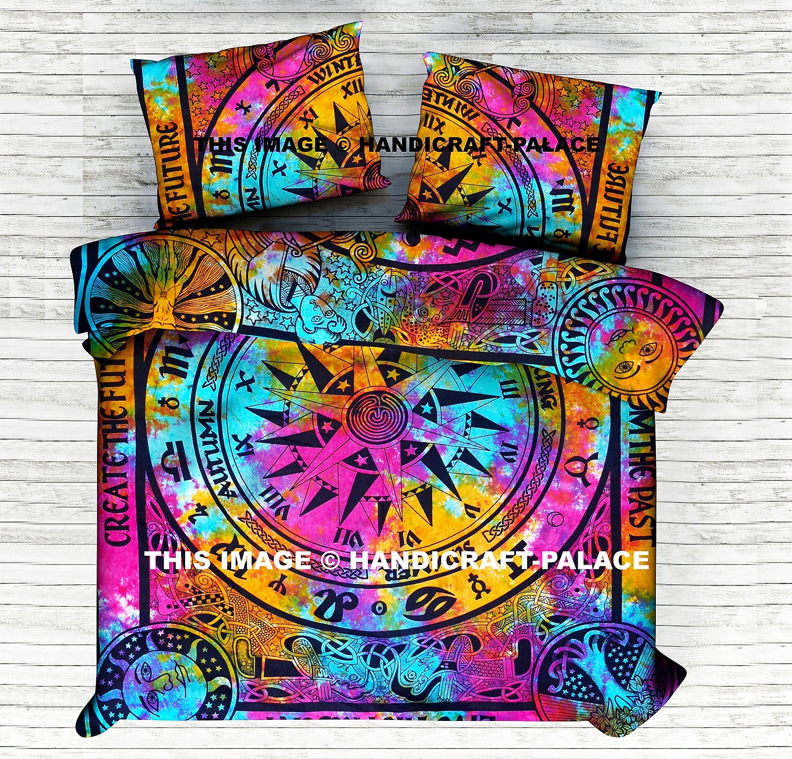Ciclo De El Edad Astrología Mandala Corbata Tinte Reina Sábana Colcha Juego Cama
