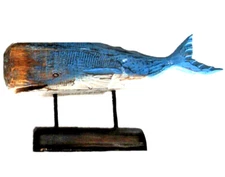 Whale on stand hand crafted rustic wood figurine