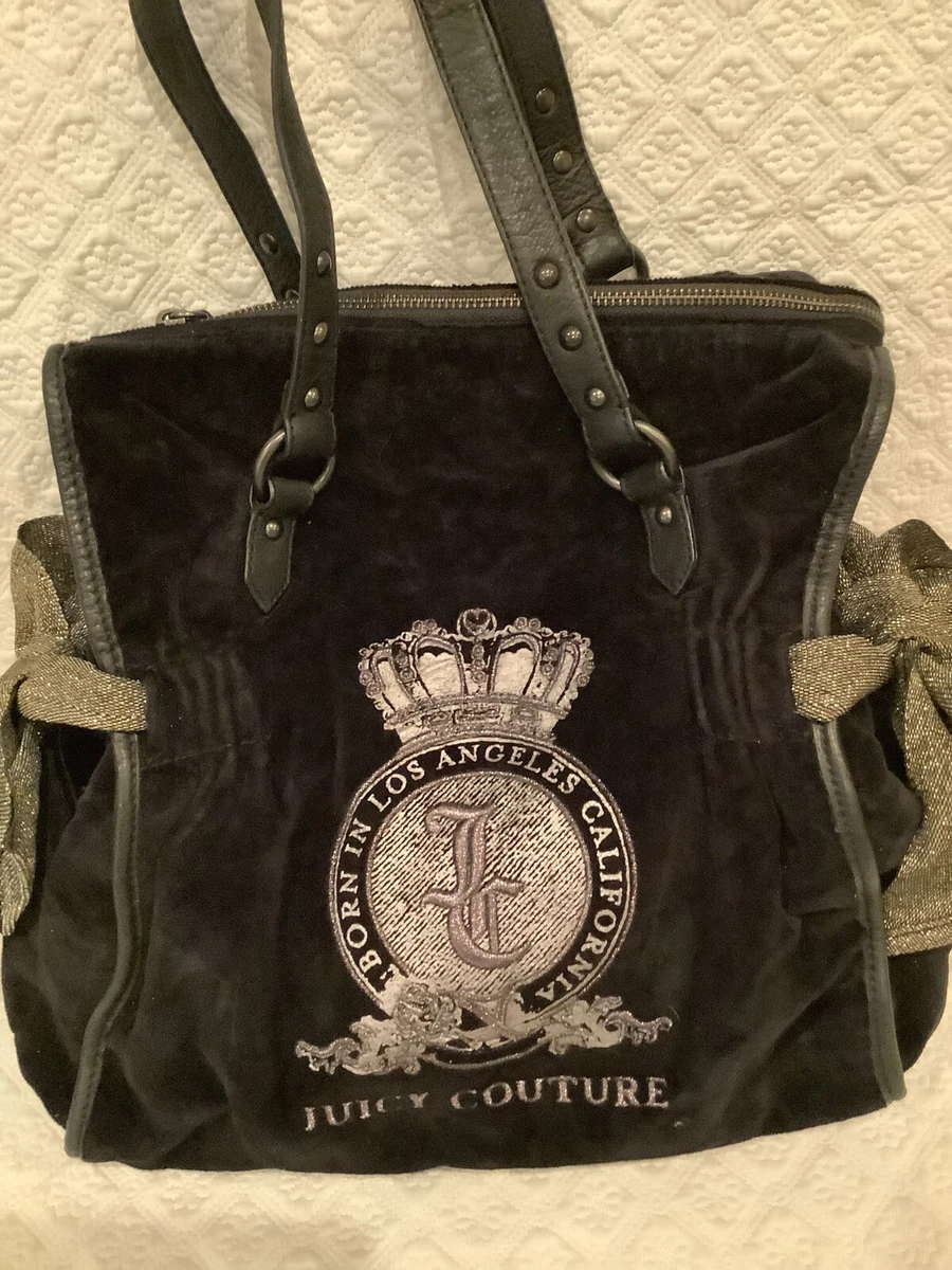 Vintage Early 2000s Juicy Couture Black Velour Shoulder Bag w