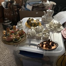 Lot Of 7 Miniature Porcelain/Metal Tea Party Sets Dollhouse Collectibles