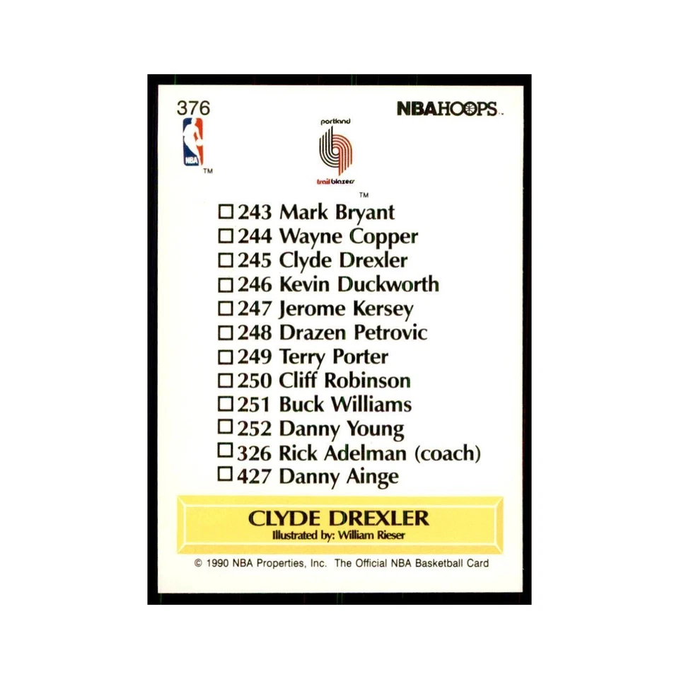 1990 NBA Hoops Clyde Drexler Basketball Cards #376 - Image 2 of 3