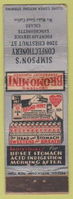 Matchbook Cover - Simpson's Confectionery Bromo Mint Product FEDERAL LONG WORN