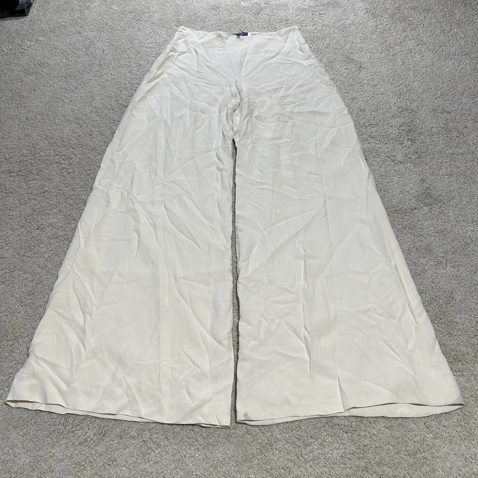 Ralph Lauren Purple Label 100% Silk Wide Flared Palazzo Pants Women 10 Off White - Image 2 of 4
