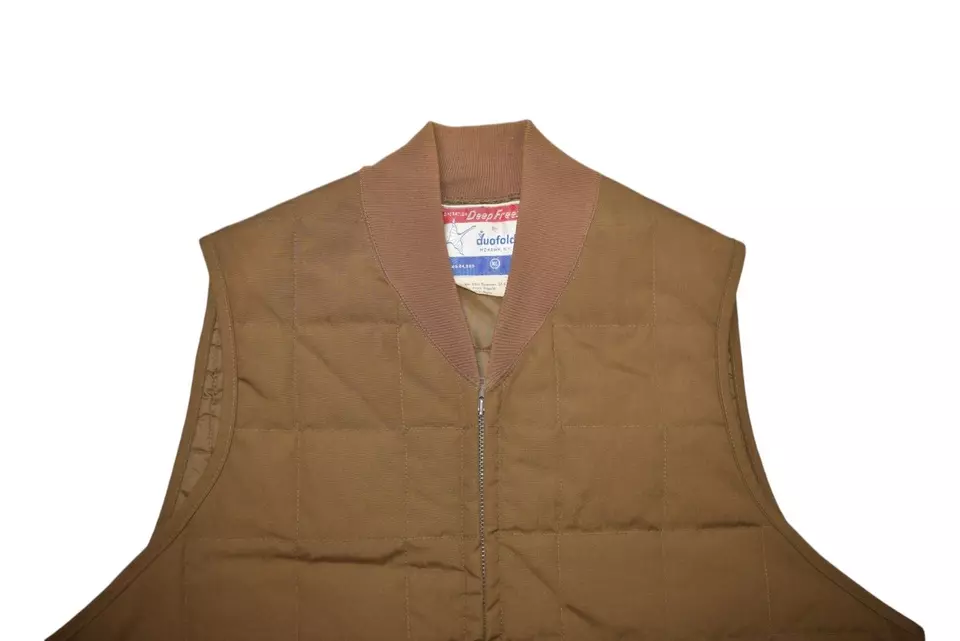 Chaqueta De Colección Doble Plegable Para Hombres XL Marrón Acolchado Chaleco Cremallera Aislado Congelación Profunda Foto 3 de 4