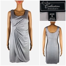 Collection Dress Barn Womens 6 Petite Dress Cocktail Metallic Silver Ruched EUC