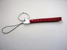 Red Rhinestone Wristlet Strap Keychain Lanyard Jeweled Bling Key Ring Phone
