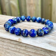 Handmade Natural Lapis Lazuli Elastic Stretch Bracelet - 8mm Round Gemstone Bead