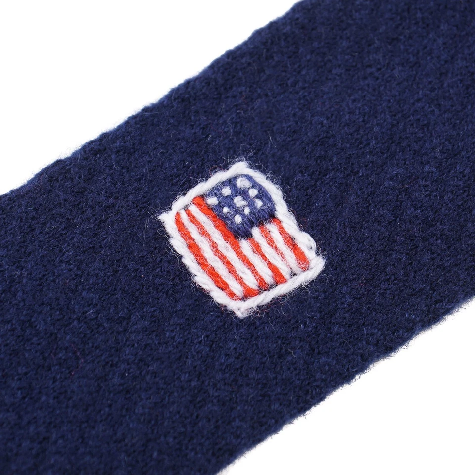 RODA 修身海军蓝针织羊绒领带带美国国旗刺绣 — 第 2/4 张图片