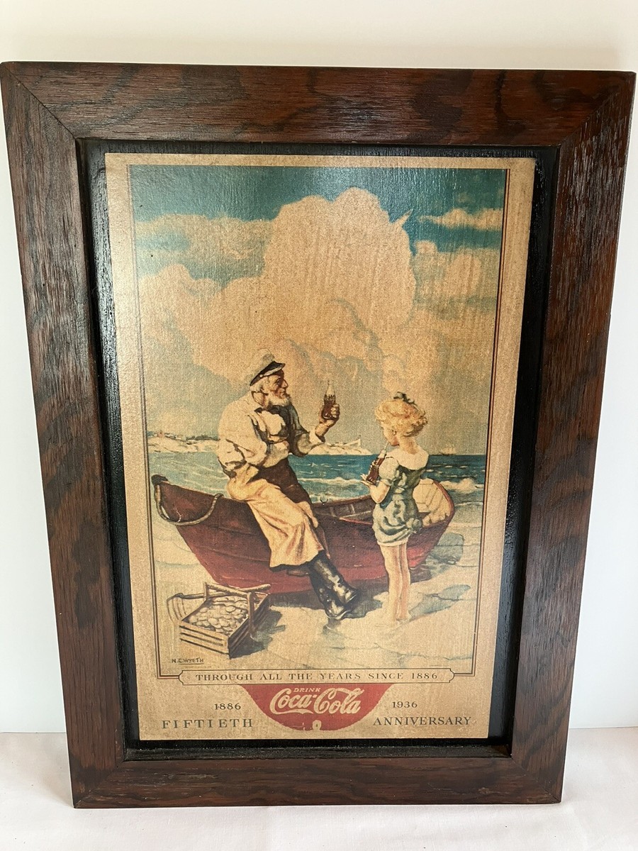 Vintage Coca Cola N.C. Wyeth 50th Anniversary 1886-1936 Wood