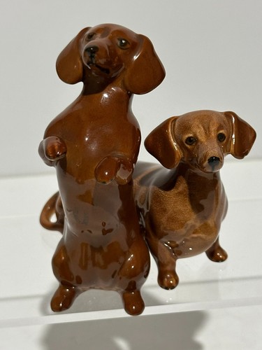 Beswick Tan Dachshunds Seated & Begging Models 1460 & 1461 Gloss - Picture 9 of 10