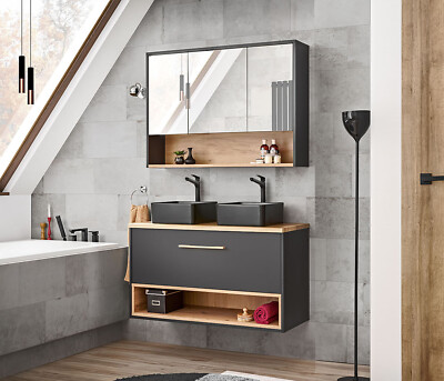 Badezimmer SET 2-tlg. BORNEO 120cm | Waschplatz & Spiegelschrank | cosmic-grau-e