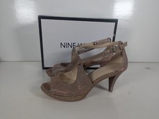 Nine West Jubilee Open Toe Heels Pink Sparkles 3" Heel Size 6