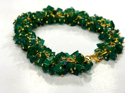 GREEN ONYX  BRACELET UNCUT CHIPS SMOOTH 4-6 MM  7'' INCH 1 BRACELET