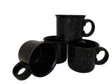14oz Ceramic Campfire Coffee Mugs Set of 4, Black with Speckled Finish