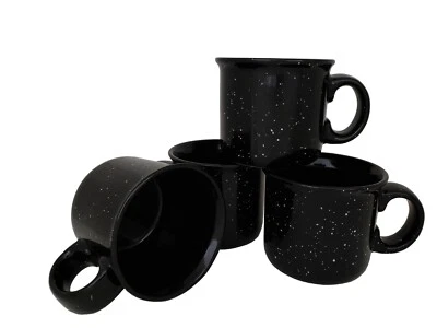 ESSENTIAL DRINKWARE 14oz Ceramic Campfire Coffee Mugs Set of 4, Black with Speckled Finish