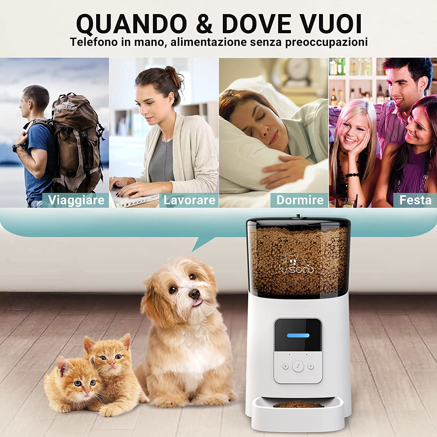 Smart Pet Feeder 6L WiFi 2.4G - Distributore Automatico Programmabile - 2