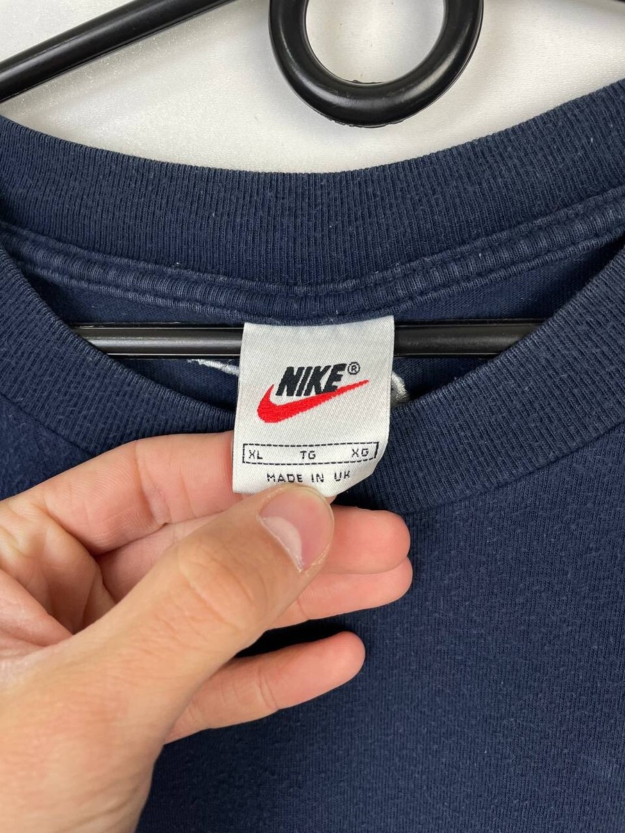 90s NIKE game T-shirt UK製 vtg 90s Nike Air Gray Tag Spell Out Swoosh Logo T-Shirt Kids