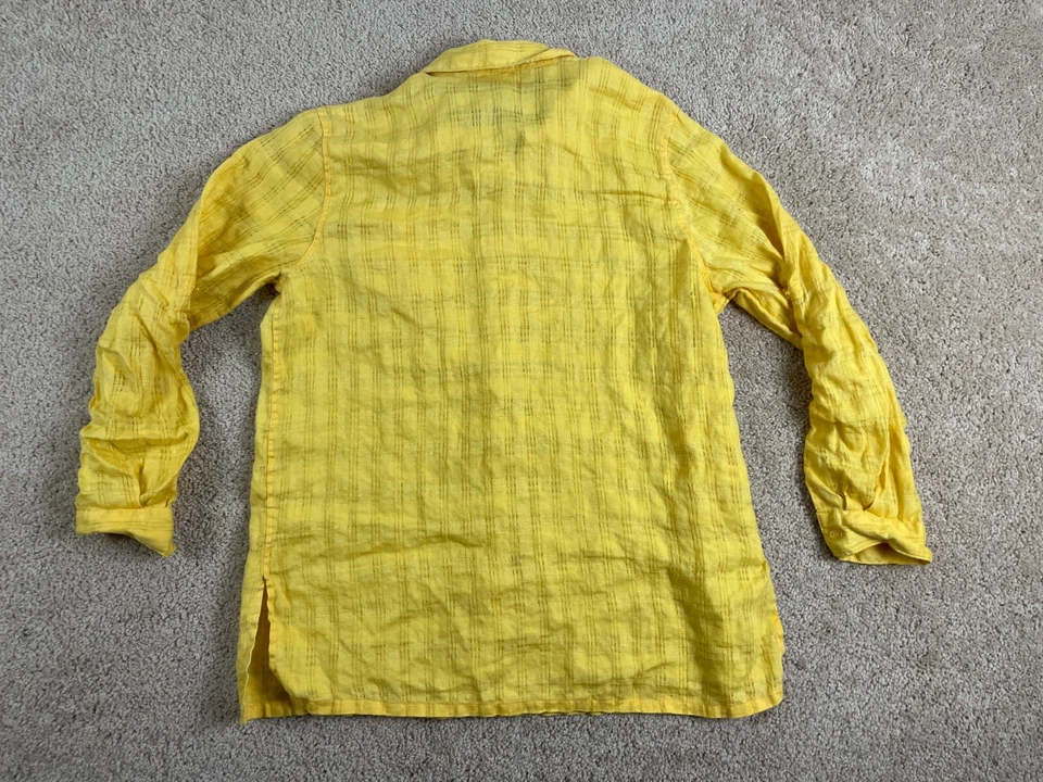 Camisa con botones Sag Harbor para hombre mediana de lino con cuello bolsillos puño a cuadros amarilla Foto 2 de 4