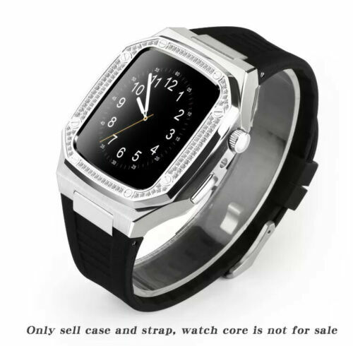 Rubber band+Stainless Steel Case APOak MOD For Apple Watch 44mm iWatch 7 41/45mm - Zdjęcie 41 z 42