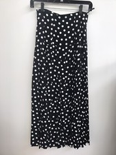 VINTAGE MONDI SKIRT Black And White Polka Dot Lined midi Skirt Size 36/6 New