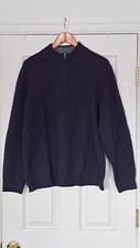 LL Bean 1/4 Zip Shetland Wool Sweater - Navy Blue - Men's Large Regular