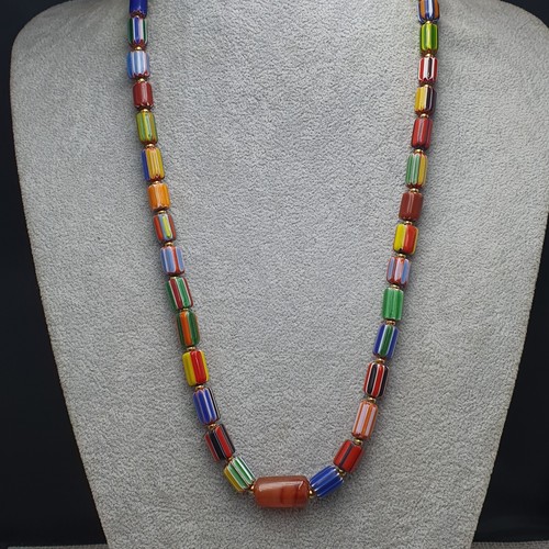 Vintage Venetian African Style Chevron With Antique Carnelian Bead Necklace - Picture 18 of 21