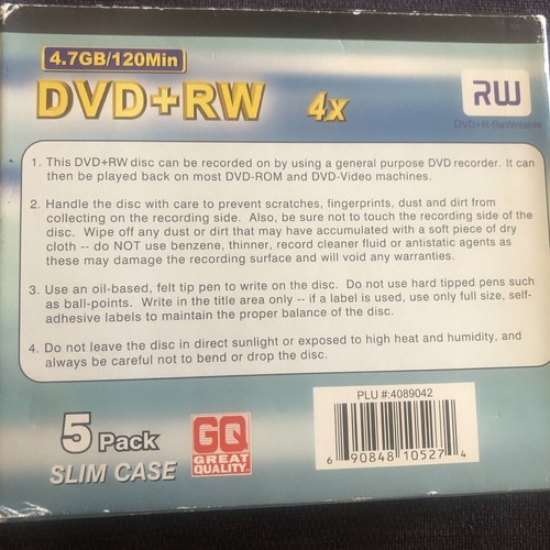 DVD+RW 4x - 4.7 GB - 120 Minutes - 5 Pack - Slim Case - New Sealed - Picture 3 of 3