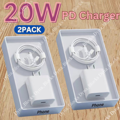 For iPhone 14 13 12 11 Pro XR PD Fast Charger Cord 20W USB-C Power Adapter Block