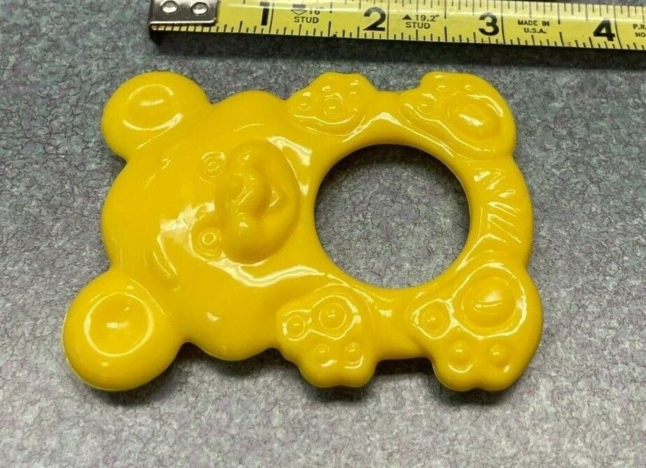 Vintage The First Years 3" Yellow Teddy Bear Baby Rubber Teething Ring - Image 4 of 4