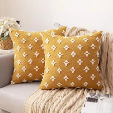 Set of 2 Decorative Throw Pillow Covers Rhombic Jacquard Pillowcase Soft Squa...