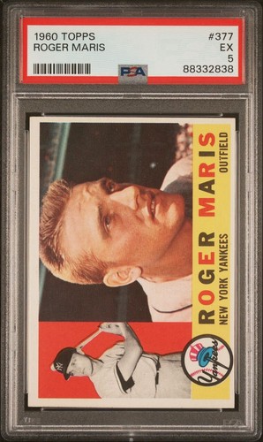 Roger Maris PSA 5 EX 1960 Topps #377 M&M Boys, The Chase, Yankees Legend - Picture 2 of 4