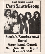 PATTI SMITH GROUP Sonic's Rendezvous Band DETROIT Concert HANDBILL