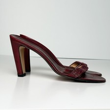 Vintage 90s Bottega Veneta Burgundy Leather Crystal Mules Sandals 7.5B