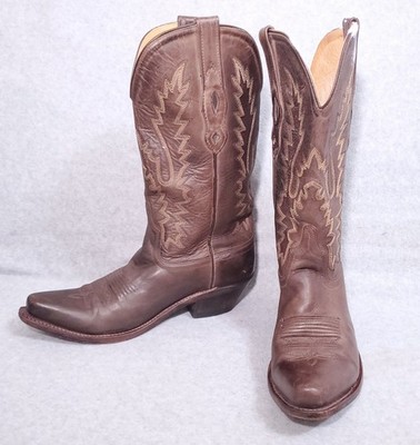 OLD WEST WOMENS COWBOY BOOTS 8 M BROWN ANTIQUE LEATHER SNIP TOE FANCY STITCHING